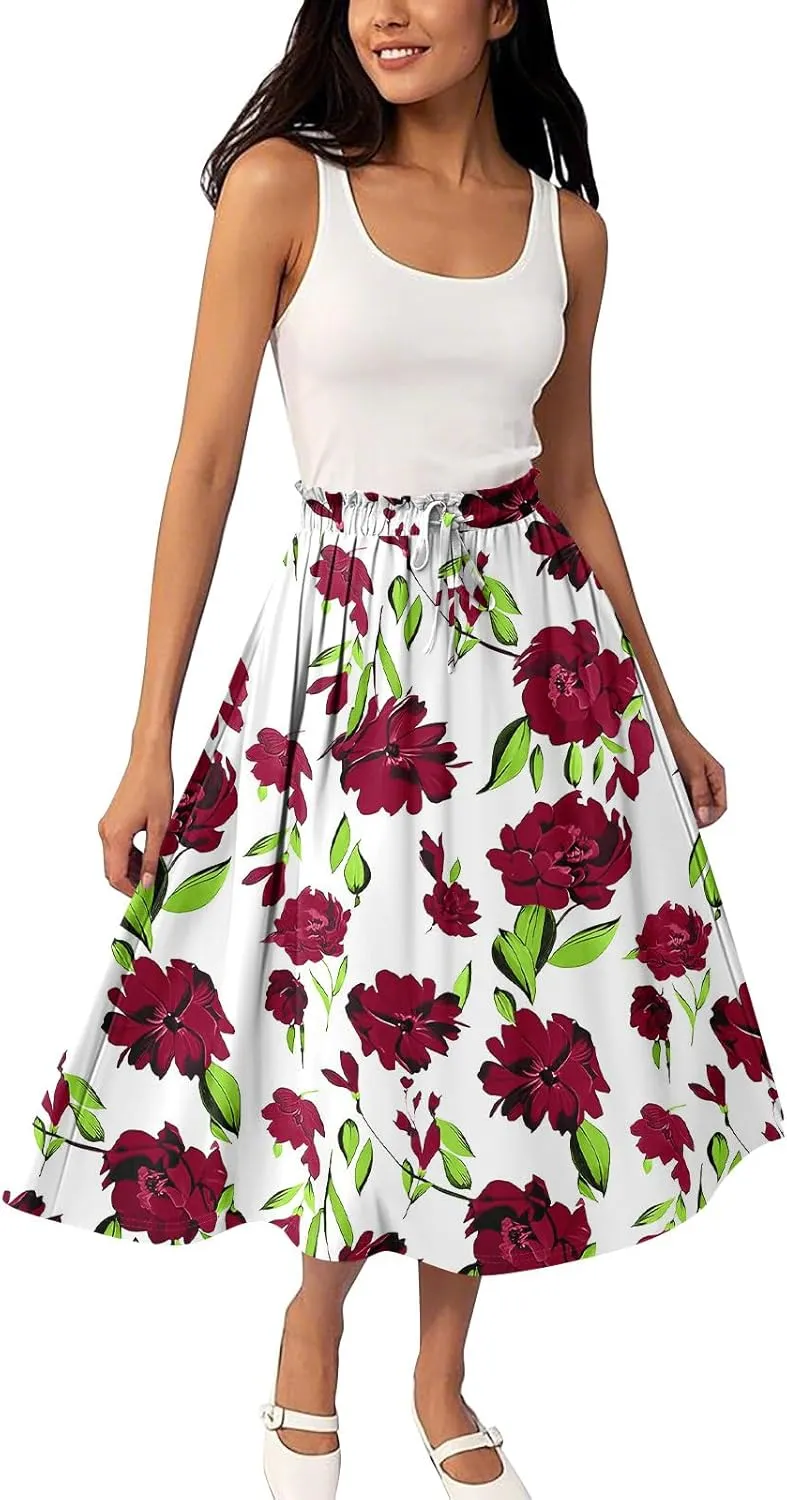 High Waisted Skirts for Women Long Pleated A-Line Flowy Maxi Skirt Bohemian Style