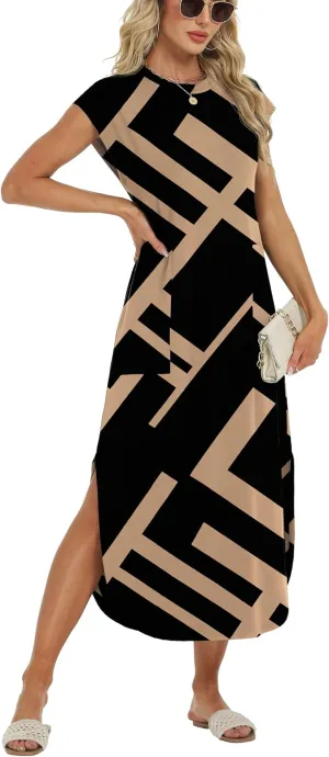 HiMONE Beach Vacation Dresses for Women 2025 Sundress Cap Sleeves Casual Maxi Beach Dress with Pockets XS-2XL
