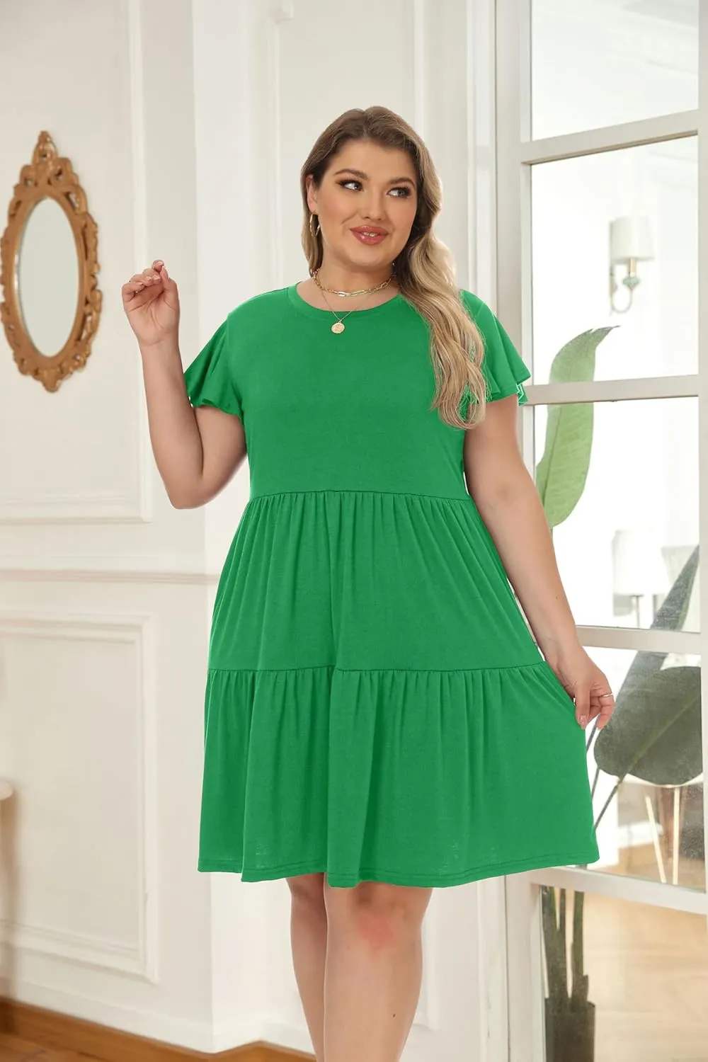 HiMONE Summer Dresses for Women 2025 Vacation Sundresses Ruffle Sleeve Boat Neck with Pockets A Line Casual Dress XS-2XL