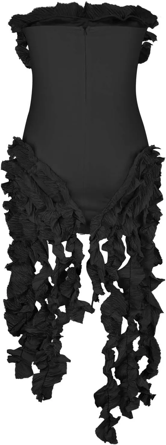 hlysgo Womens Ruffle Fringe Mini Dress Sexy Off Shoulder Cocktail Party Club Bodycon Tassel Dresses Sexy Y2k Dress