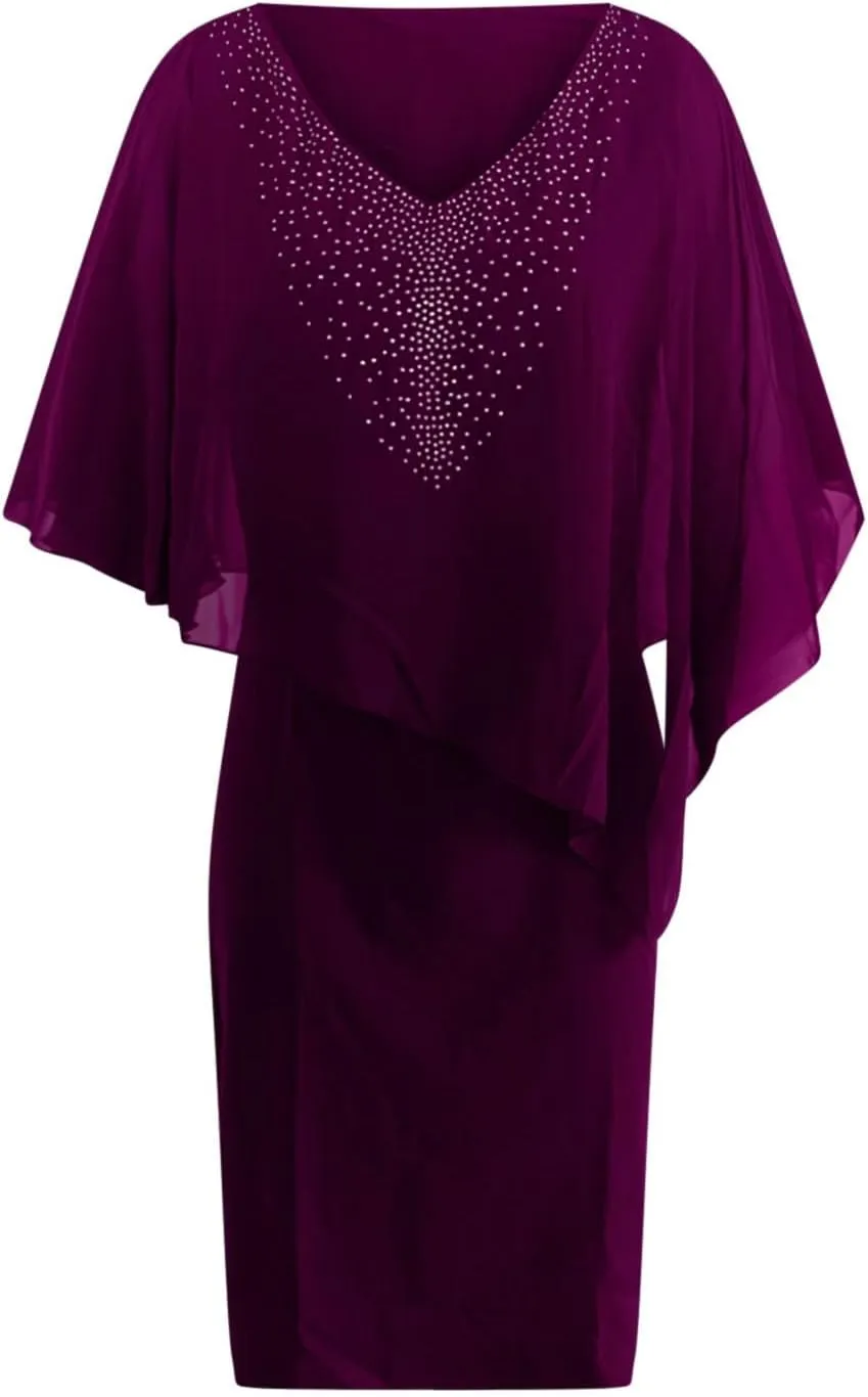 hlysgo Women's V Neck Short Sleeve Wedding Guest Dress Plus Size Bodycon Midi Dress Evening Party Club Cocktail Dresses