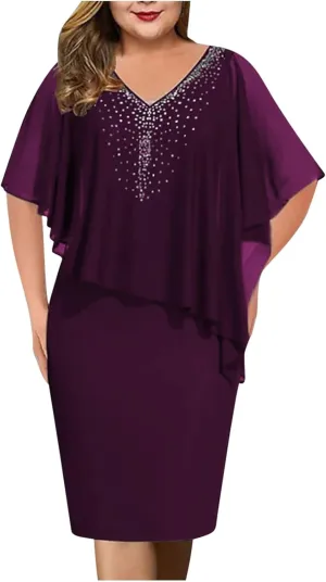 hlysgo Women's V Neck Short Sleeve Wedding Guest Dress Plus Size Bodycon Midi Dress Evening Party Club Cocktail Dresses