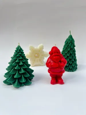 Hola Christmas Candle Pack of 4 - Christmas Tree, Snowflake and Santa Shaped Scented Wax Candle - Christmas Candles Gift for Xmas Party Holiday New Year Decoration (Green, White, Red)