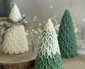 Hola Christmas Petals Candle Pack of 3 - Christmas Tree Shaped Scented Wax Candle - Christmas Candles Gift for Xmas Party Holiday New Year Decoration (White, Green)