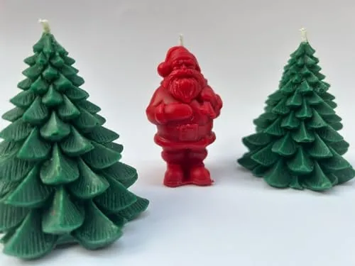 Hola Christmas Tree and Santa Candle Pack of 3 - Christmas Tree and Santa Shaped Scented Wax Candle - Christmas Candles Gift for Xmas Party Holiday New Year Decoration (Green and Red)