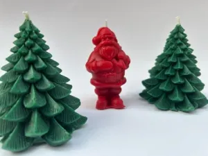 Hola Christmas Tree and Santa Candle Pack of 3 - Christmas Tree and Santa Shaped Scented Wax Candle - Christmas Candles Gift for Xmas Party Holiday New Year Decoration (Green and Red)
