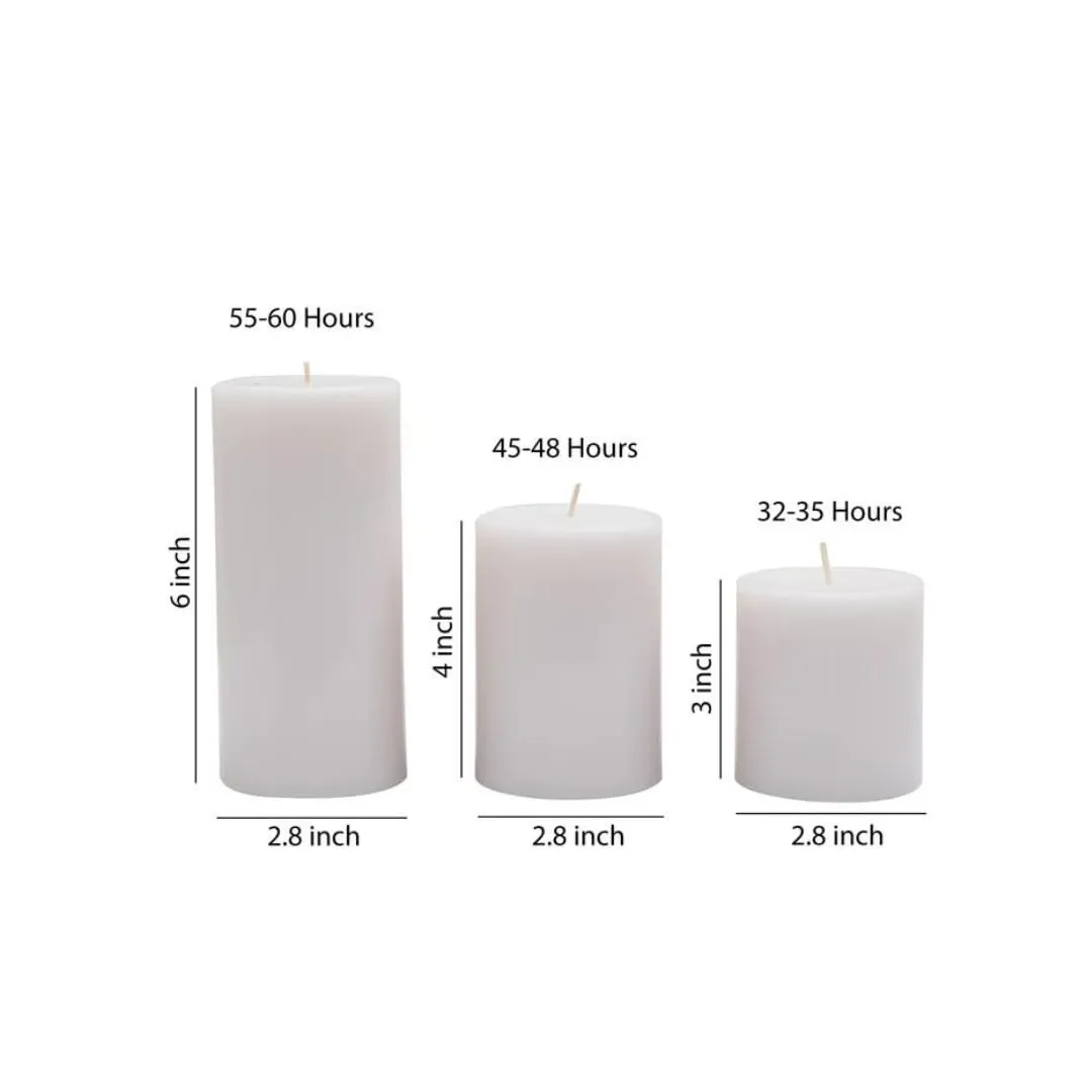 Holy Grail Homes Scandinavian Pillar Candles | Snow White | Unscented Pillar Candles | Paraffin Soy Wax | Smokeless | Soy Wax | White | Set of 3 | Small - 2.8 X 3 | Medium - 2.8 X 4 | Large - 2.8 X 6