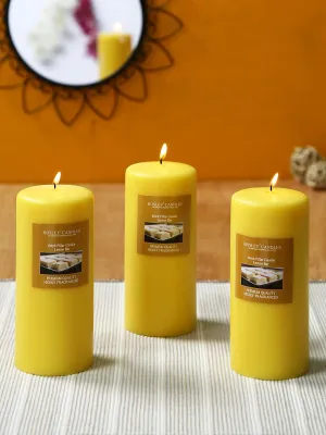 HOSLEY Lemon Bar Fragrance Yellow Pillar Candles|Soy & Paraffin Wax Candles for Home Decor|90 Hours Burn Time Each| Smokeless & Dripless|2.75 Inch Diameter|Pack of 3 (6 Inch Long Each)