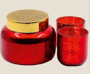 HOSLEY Rose Fragrance Jar Candle with Two Glass Gift Set|Red Mercury Jar Candle Perfect for Home Decor, Lighting, Gifting|70-75 Hours Burn Time|Pack of 3