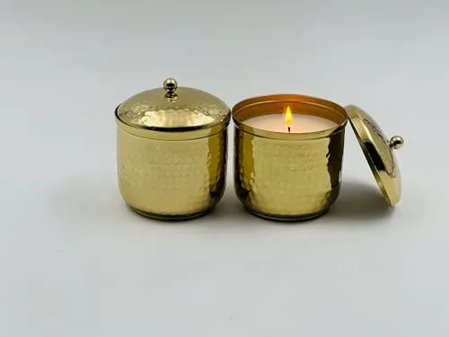 HOSLEY Rose Fragrance Metal Jar Candle with Metal Lid Gift Set| Scented Gold Jar Candle Perfect for Home Decor|40-45 Hours Burning Time|Long Lasting|Clean Burning Smokeless|Pack of 2 (8 Oz Wax)