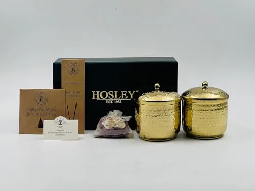 HOSLEY Rose Fragrance Metal Jar Candle with Metal Lid Gift Set| Scented Gold Jar Candle Perfect for Home Decor|40-45 Hours Burning Time|Long Lasting|Clean Burning Smokeless|Pack of 2 (8 Oz Wax)
