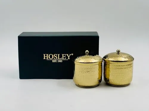 HOSLEY Rose Fragrance Metal Jar Candle with Metal Lid Gift Set| Scented Gold Jar Candle Perfect for Home Decor|40-45 Hours Burning Time|Long Lasting|Clean Burning Smokeless|Pack of 2 (8 Oz Wax)