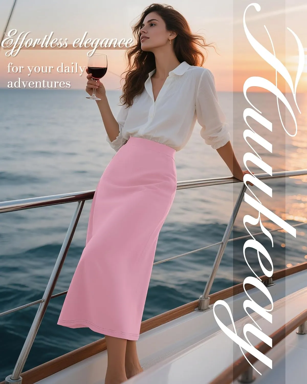 Huukeay 3 Pack Women's Midi Skirts with Pockets A Line Flared Stretchy High Waist Below Knee Skirt Dressy Summer Casual