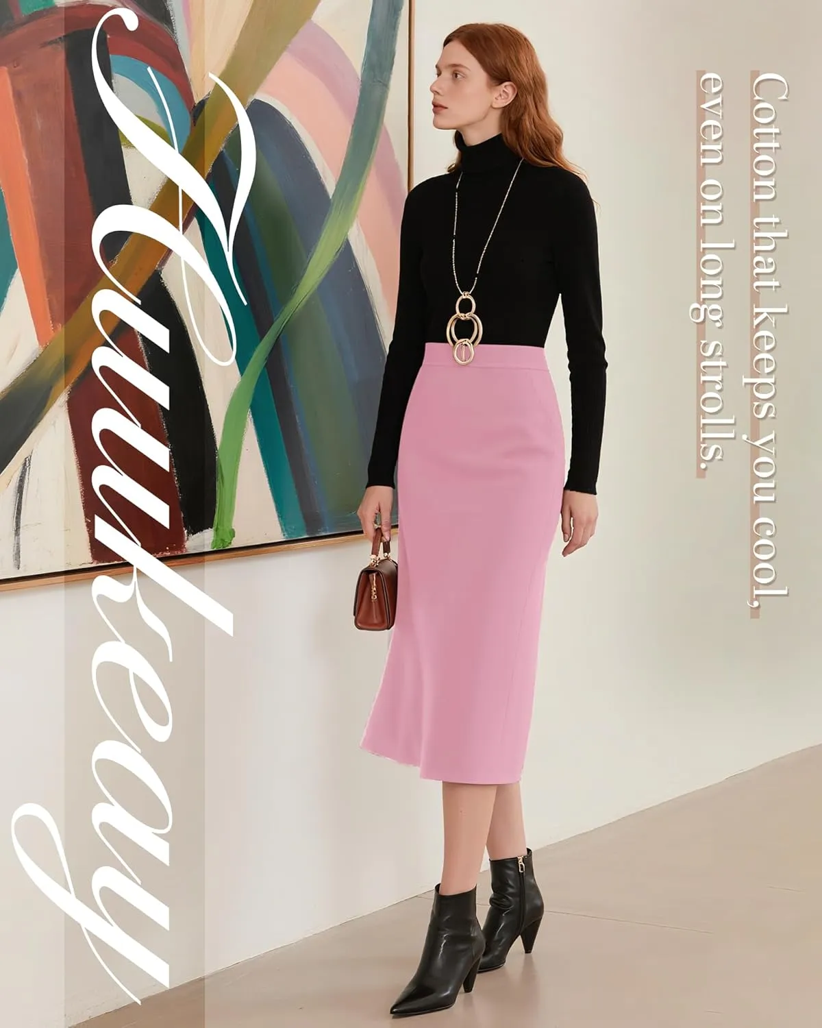 Huukeay 3 Pack Women's Midi Skirts with Pockets A Line Flared Stretchy High Waist Below Knee Skirt Dressy Summer Casual