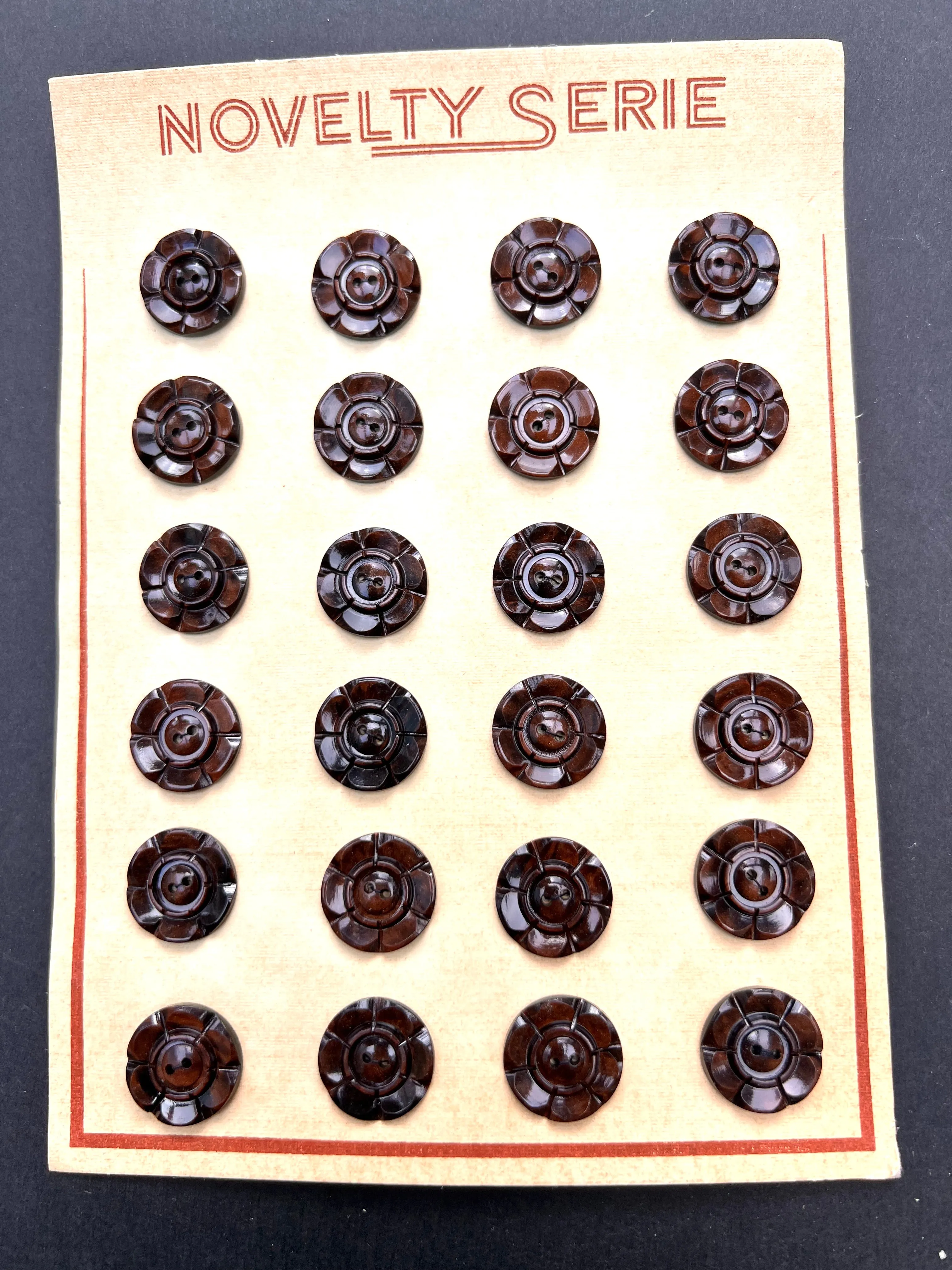Intense Walnut Brown 1940s  2.2cm   1.6cm Buttons 6 loose or 24 on Sheet