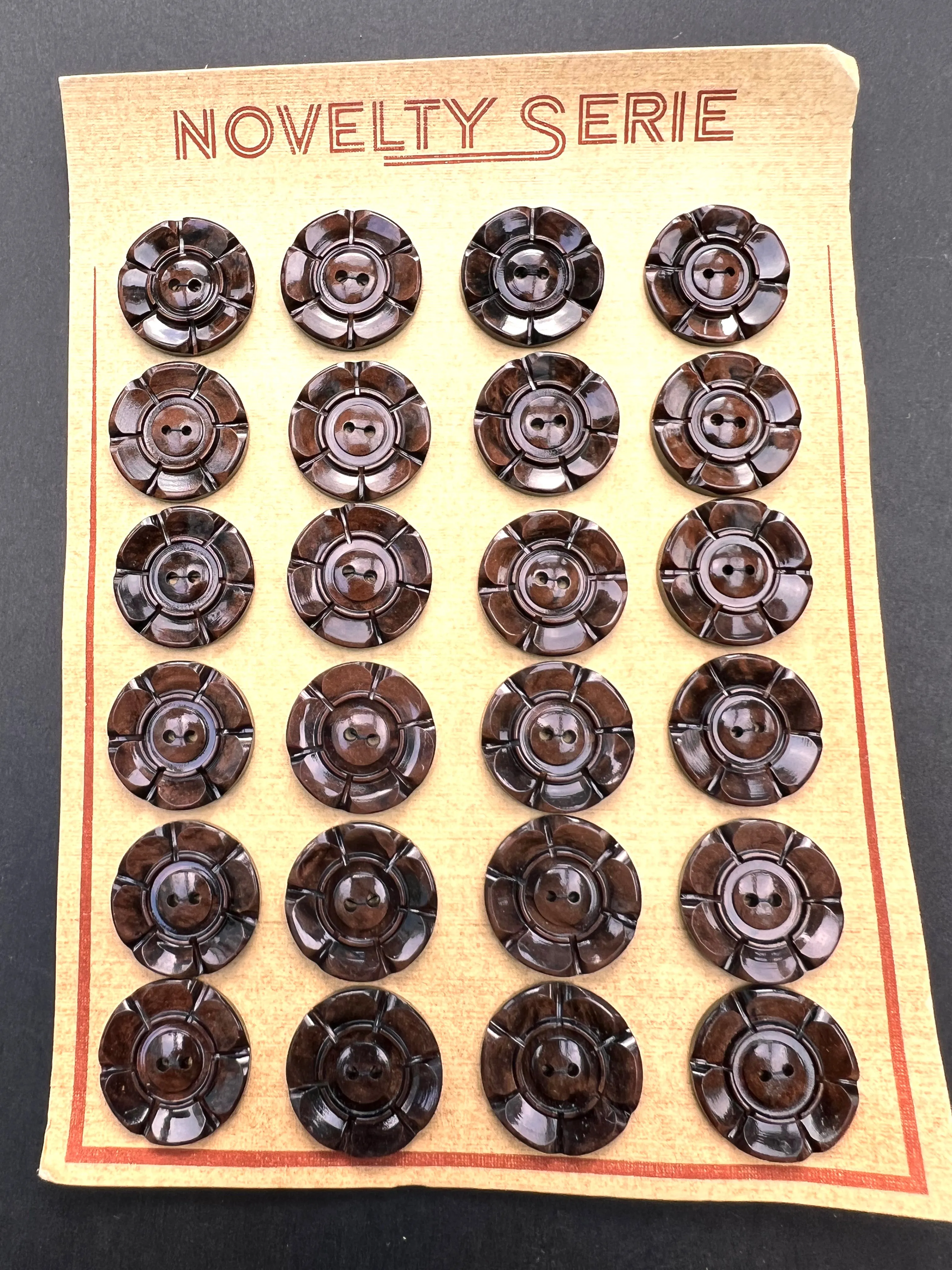 Intense Walnut Brown 1940s  2.2cm   1.6cm Buttons 6 loose or 24 on Sheet