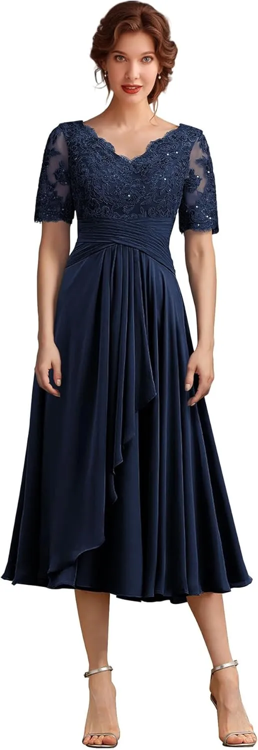 ISABUFEI Mother of The Bride Dresses for Wedding Party Gowns Formal Evening Dress V-Neck Mother of The Groom Dresses