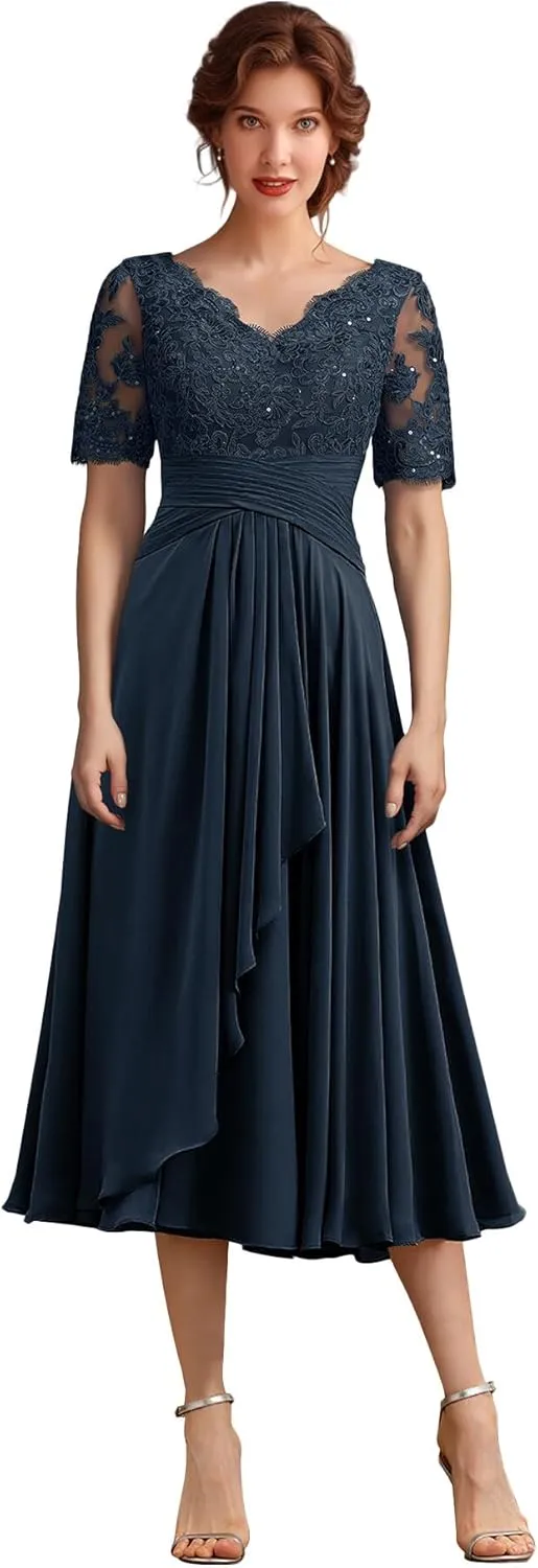 ISABUFEI Mother of The Bride Dresses for Wedding Party Gowns Formal Evening Dress V-Neck Mother of The Groom Dresses
