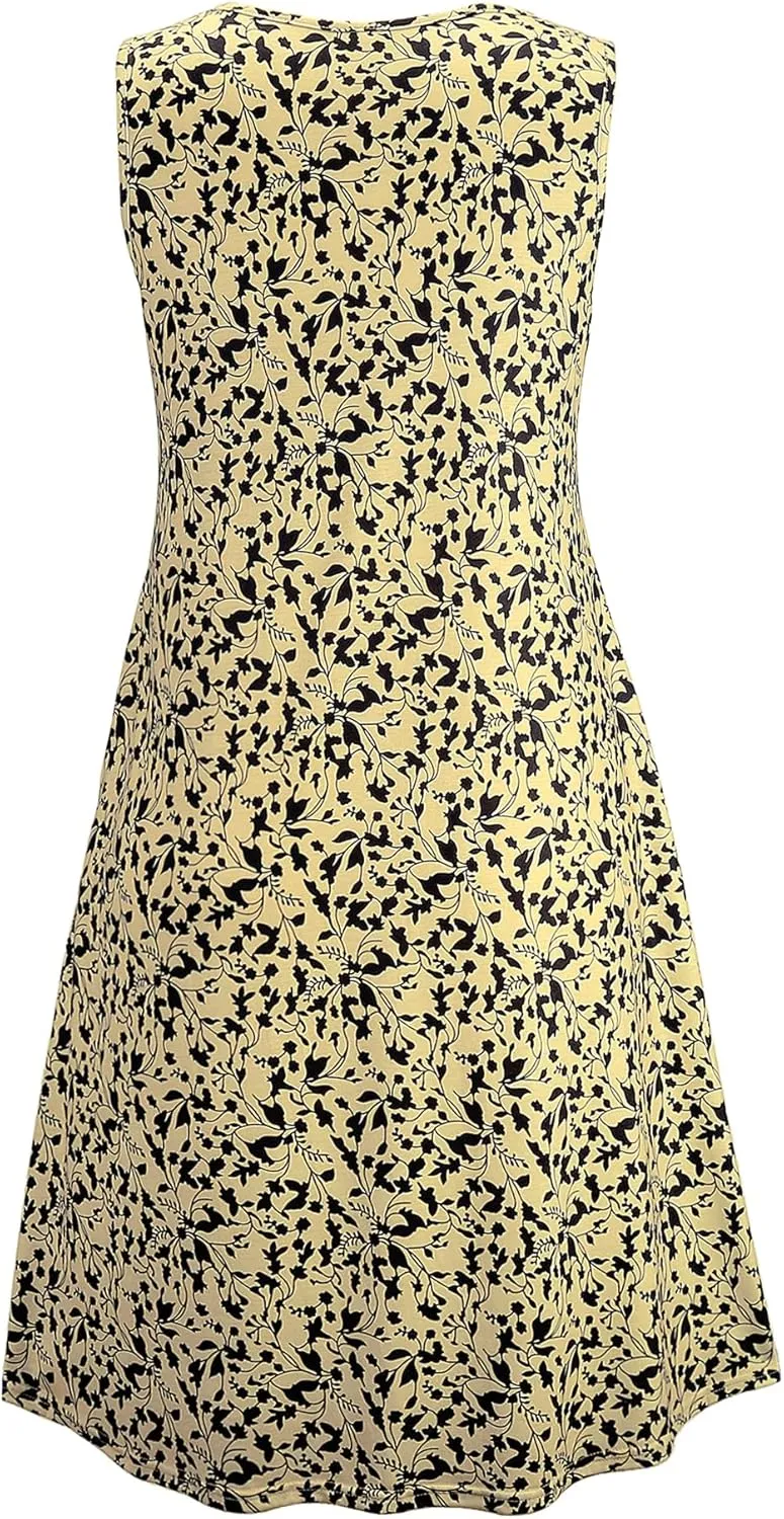 Ivicoer Women's Summer Beach Dresses V-Neck Floral Printed Tank Swing Dress Plus Size with Pocket(L-5XL)