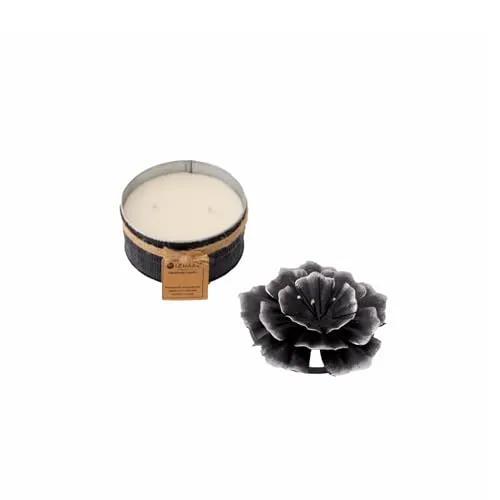 IZZHAAR Midnight Hibiscus Scented Decorative Candle with Flower Design Lid | Soy Wax Candles Non-Toxic, Soot & Dye-Free, Ideal for Office/Home Decor, A Long Lasting Candle Gift Hamper (Black)