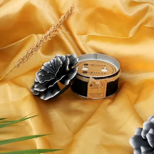 IZZHAAR Midnight Hibiscus Scented Decorative Candle with Flower Design Lid | Soy Wax Candles Non-Toxic, Soot & Dye-Free, Ideal for Office/Home Decor, A Long Lasting Candle Gift Hamper (Black)
