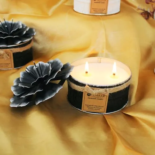 IZZHAAR Midnight Hibiscus Scented Decorative Candle with Flower Design Lid | Soy Wax Candles Non-Toxic, Soot & Dye-Free, Ideal for Office/Home Decor, A Long Lasting Candle Gift Hamper (Black)