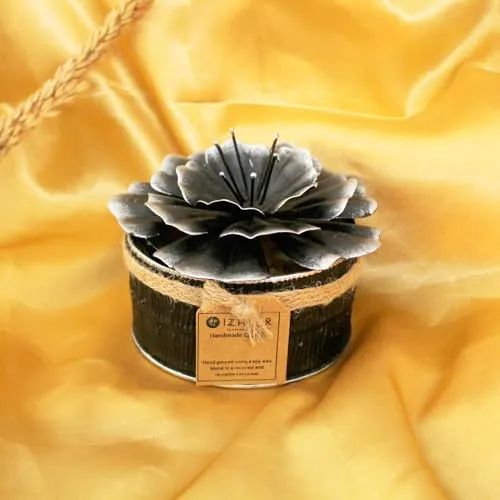 IZZHAAR Midnight Hibiscus Scented Decorative Candle with Flower Design Lid | Soy Wax Candles Non-Toxic, Soot & Dye-Free, Ideal for Office/Home Decor, A Long Lasting Candle Gift Hamper (Black)
