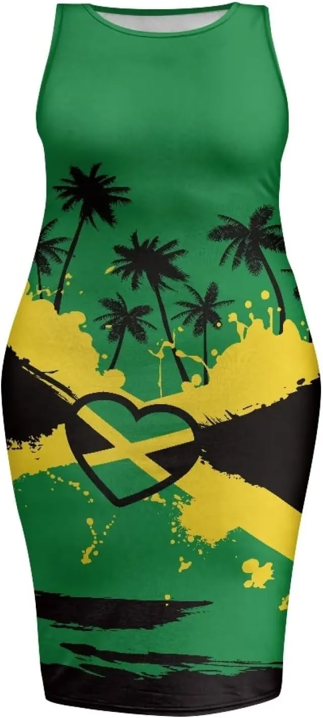 Jamaican Dress for Women Vintage Jamaica Flag Geometric Print Sleeveless Maxi Dresses Party Club