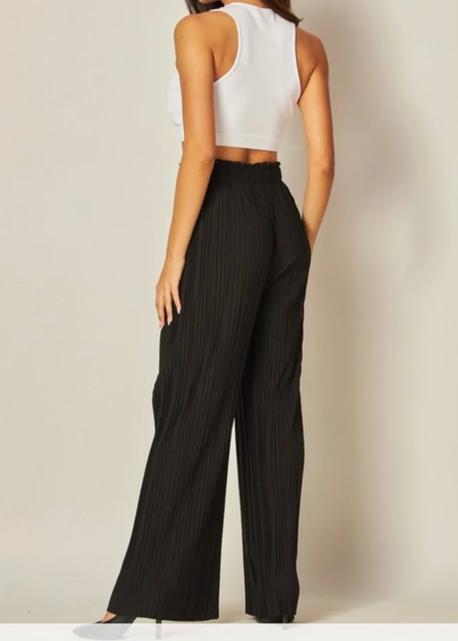 Janis Plus Solid Pleated Waist, Wide Leg Belted Pants