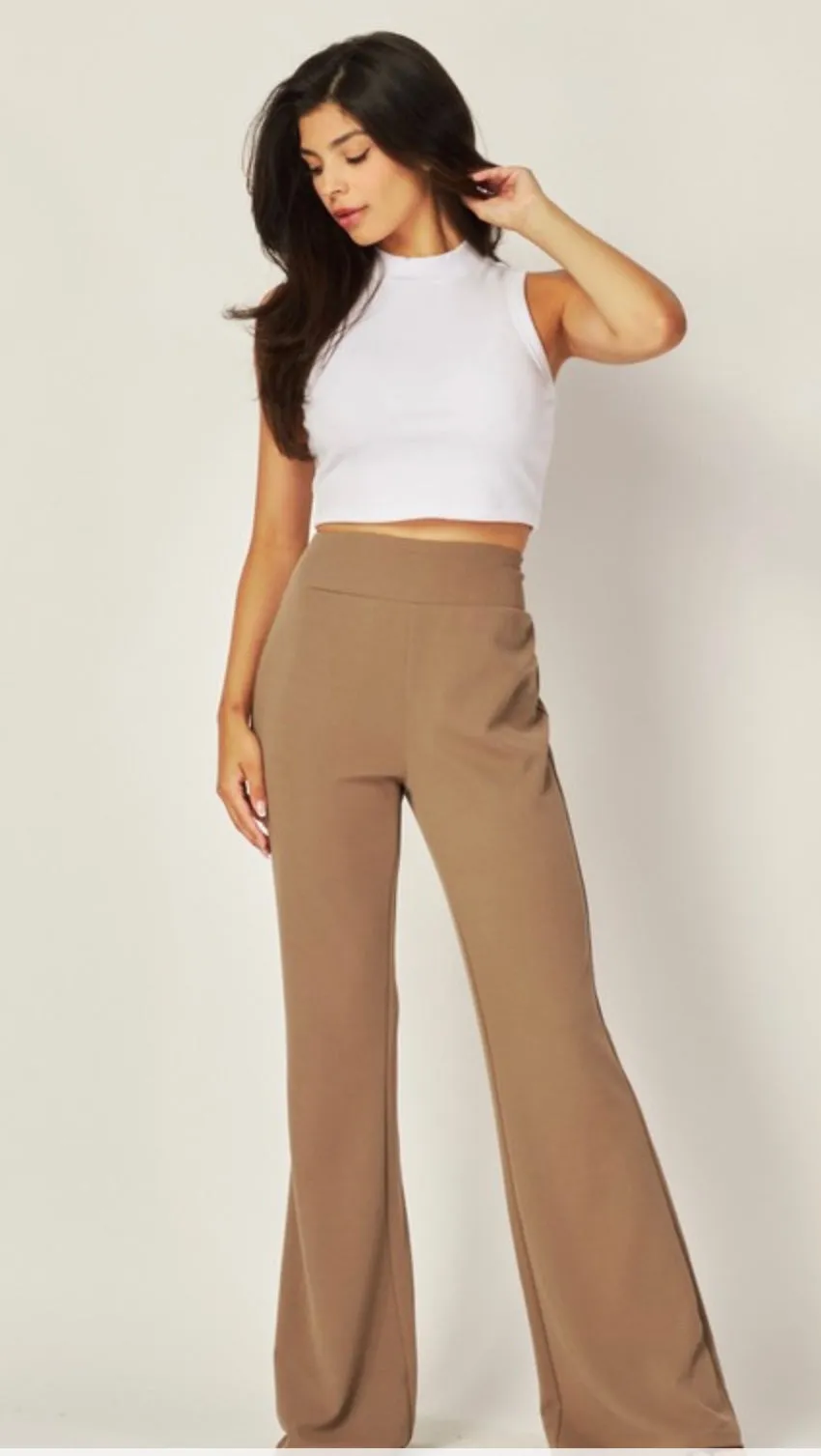 Jill Knit Crepe High Waist Flare Pants - Taupe