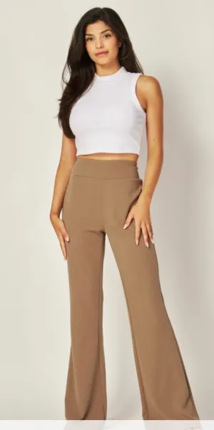 Jill Knit Crepe High Waist Flare Pants - Taupe