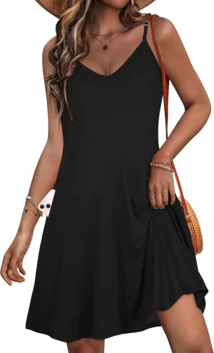 JOELLYUS Womens Spaghetti Strap Dress Summer Dresses Beach Cover Ups Casual Sundresses with Pockets