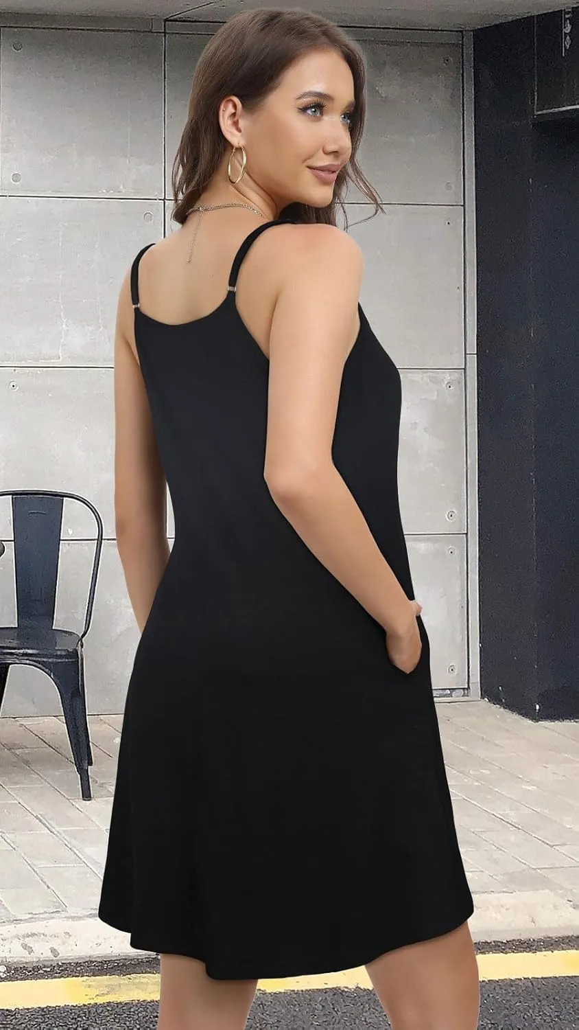 JOELLYUS Womens Spaghetti Strap Dress Summer Dresses Beach Cover Ups Casual Sundresses with Pockets