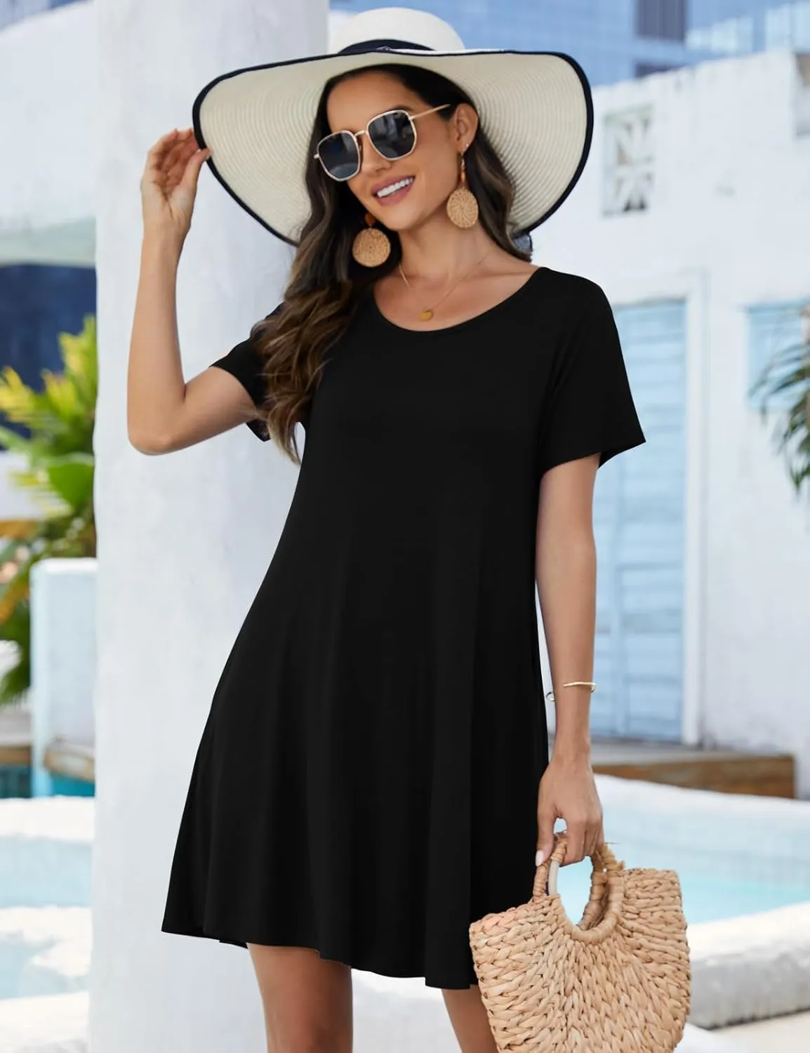 JollieLovin Plus Size Summer T-Shirt Casual Dresses for Curvy Women Flowy Swing