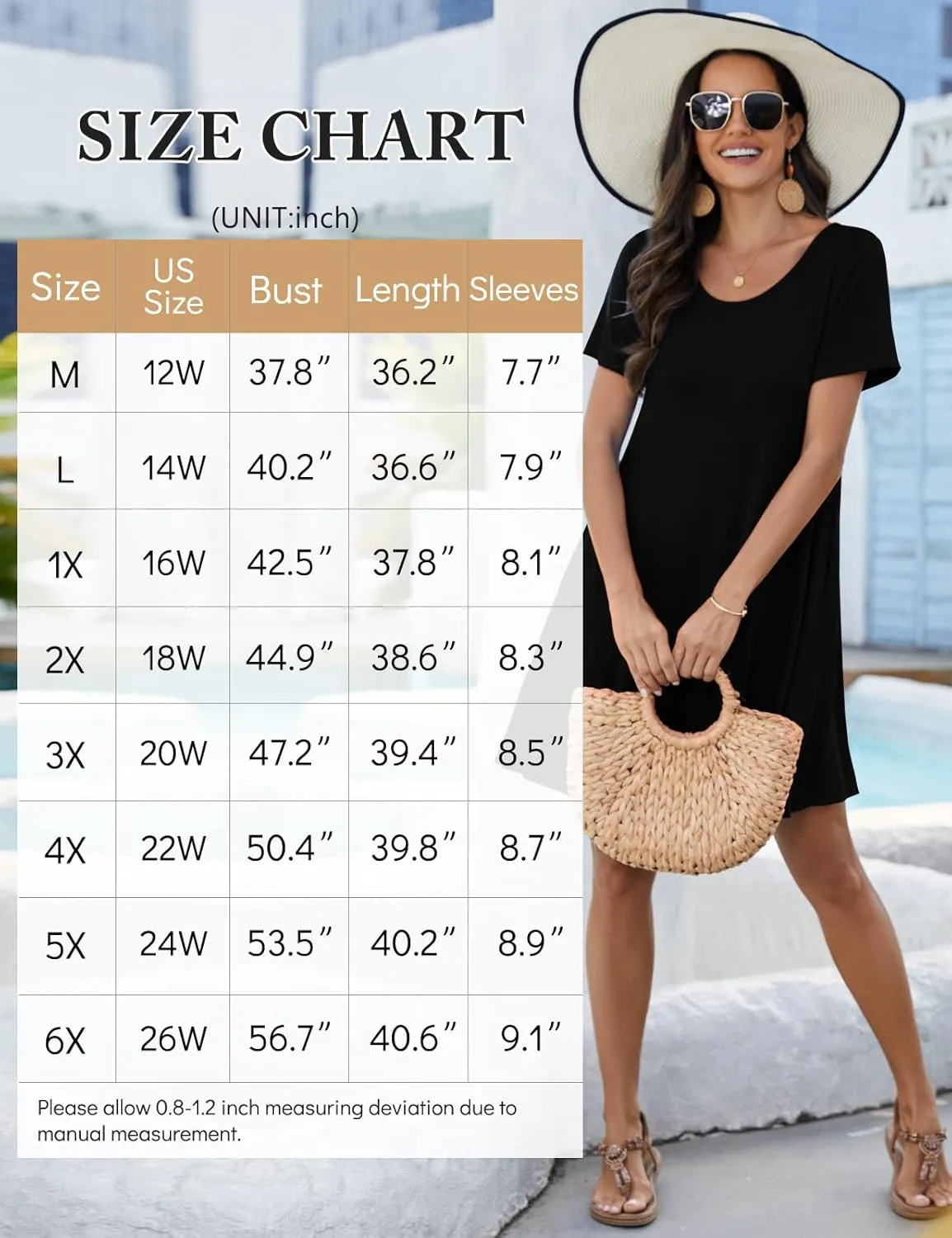 JollieLovin Plus Size Summer T-Shirt Casual Dresses for Curvy Women Flowy Swing