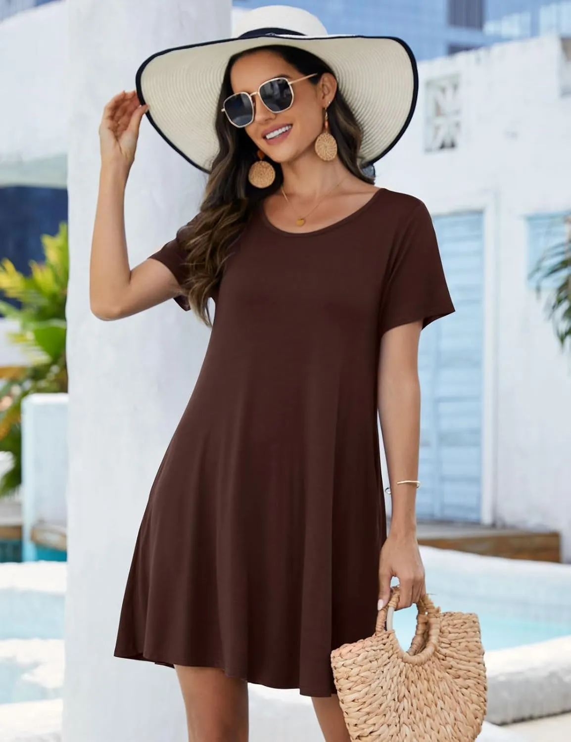 JollieLovin Plus Size Summer T-Shirt Casual Dresses for Curvy Women Flowy Swing