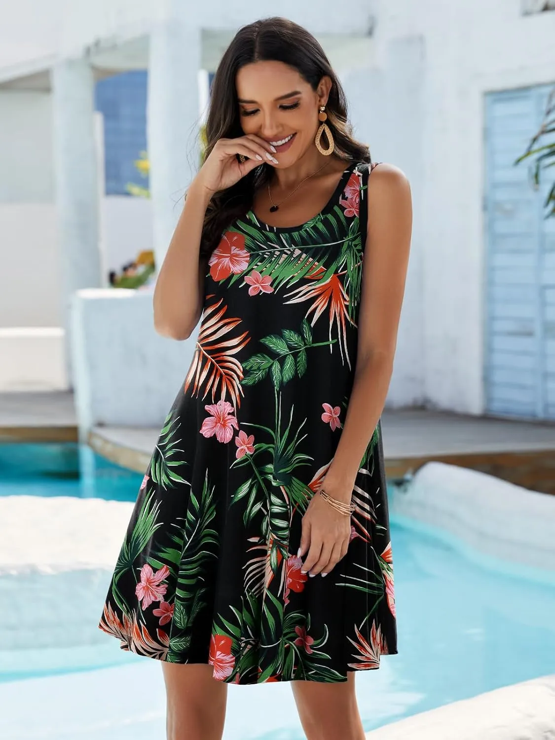 JollieLovin Women Summer Sundress Plus Size Tank Sleeveless T-Shirt Dress Beach Swing Loose Fit Casual