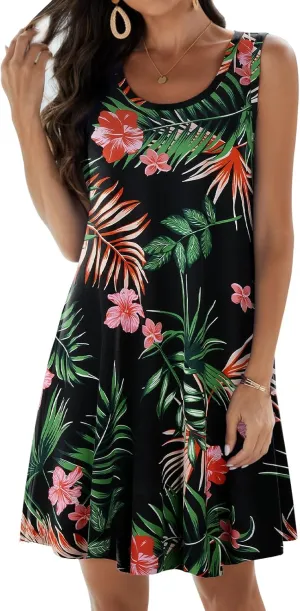JollieLovin Women Summer Sundress Plus Size Tank Sleeveless T-Shirt Dress Beach Swing Loose Fit Casual