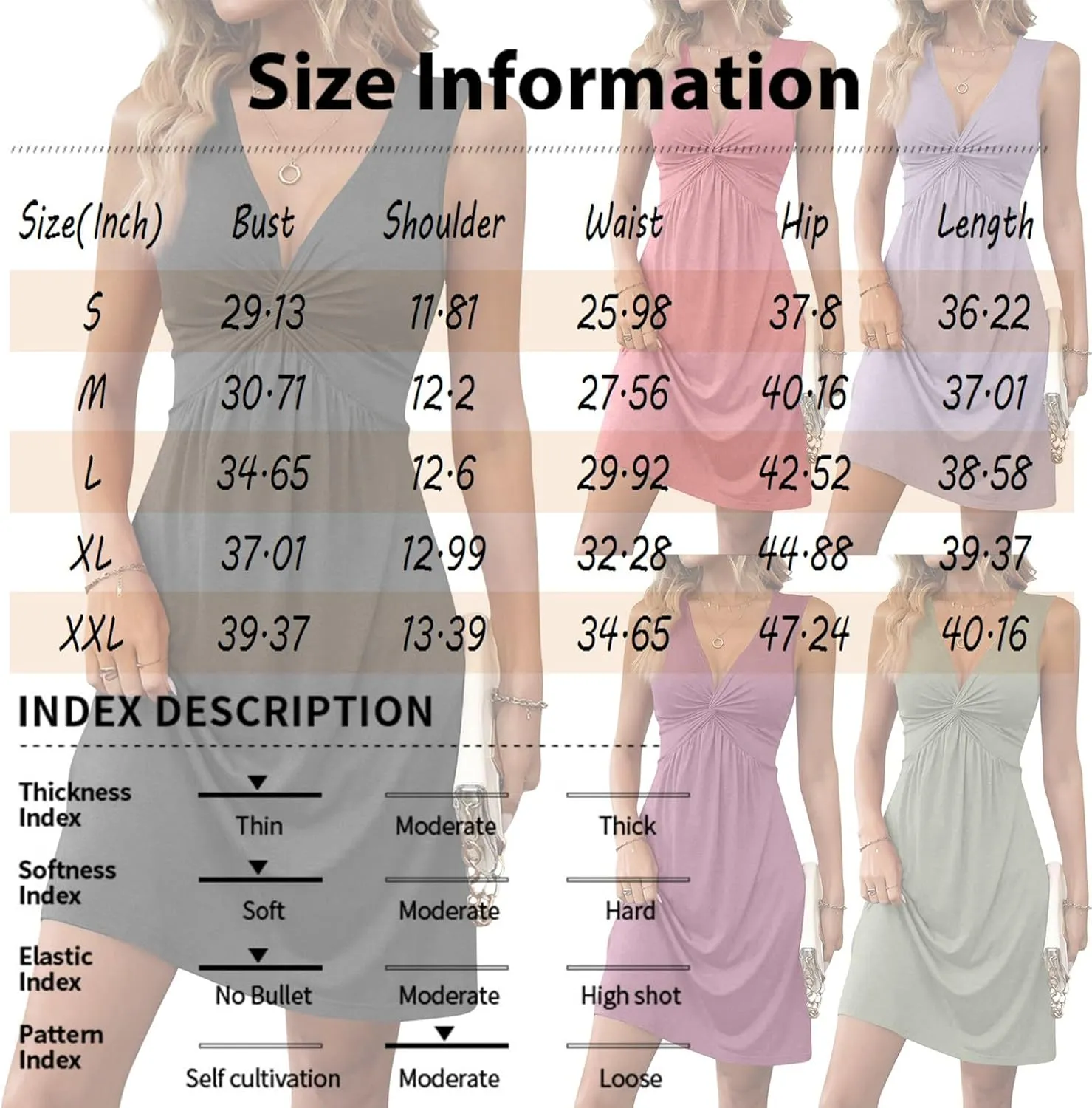 Kenvina Women's Twist Front V Neck Ruffle Casual Summer Dress Sexy Elegant Sleeveless Club Party Tunic Bodycon Mini Dresses