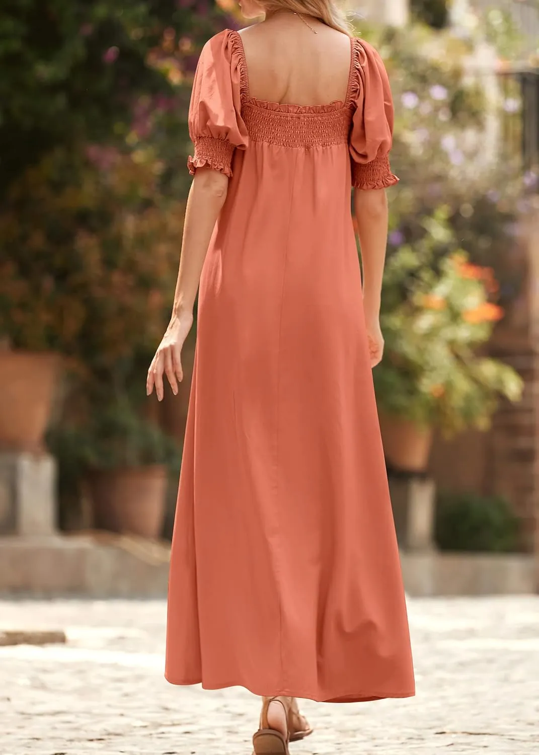KIRUNDO Women 2025 Summer Maxi Dress Casual Loose Puff Sleeve Square Neck Maternity Flowy Long Beach Dresses with Pockets