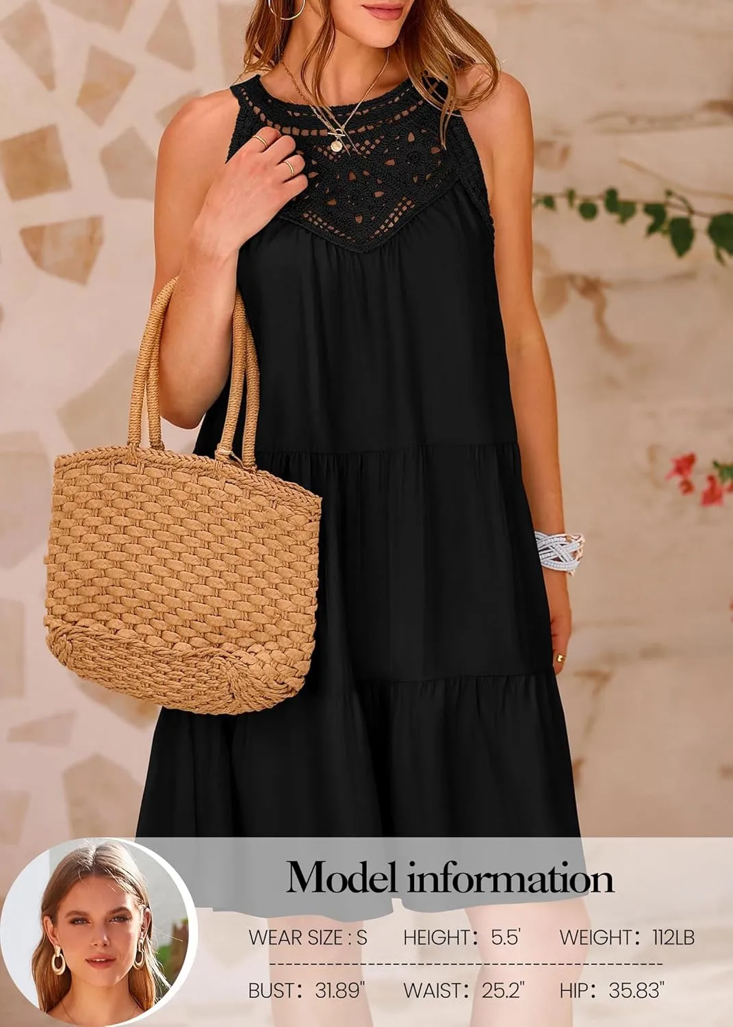 KIRUNDO Womens Summer Casual Sleeveless Halter Sundress 2025 Hollow Out Tiered Swing A Line Mini Beach Vacation Dresses