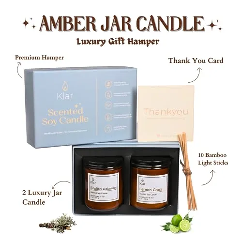 Klar Aromatherapy Scented Candle Gift Set - Lemon Grass & English Oakmoss | Each 200gm, 40 Hours Burn time | Soy Wax & Eco-Friendly, Perfect for Men and Women | Pack of 2