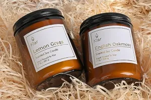 Klar Aromatherapy Scented Candle Gift Set - Lemon Grass & English Oakmoss | Each 200gm, 40 Hours Burn time | Soy Wax & Eco-Friendly, Perfect for Men and Women | Pack of 2