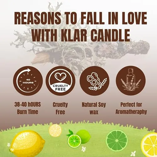 Klar Aromatherapy Scented Candle Gift Set - Lemon Grass & English Oakmoss | Each 200gm, 40 Hours Burn time | Soy Wax & Eco-Friendly, Perfect for Men and Women | Pack of 2