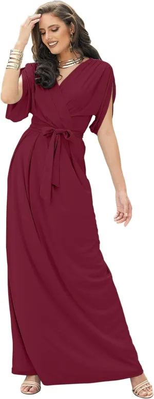 KOH KOH Formal Short Sleeve Cocktail Flowy V-Neck Gown