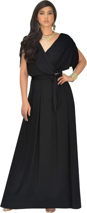KOH KOH Womens Long Semi-Formal Short Sleeve V-Neck Floor Length Maxi Dress Gown
