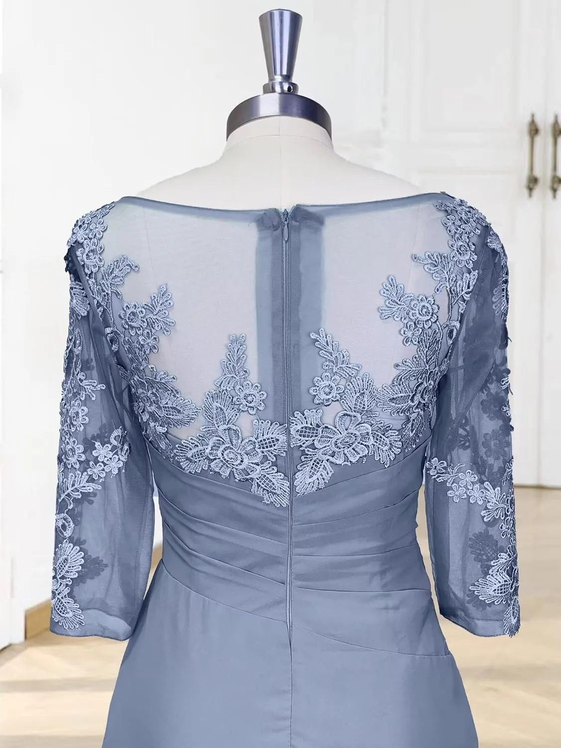 Lace Applique Mother of The Bride Dresses for Wedding 3/4 Sleeves Formal Party Dress Long Chiffon Wedding Guest Dress