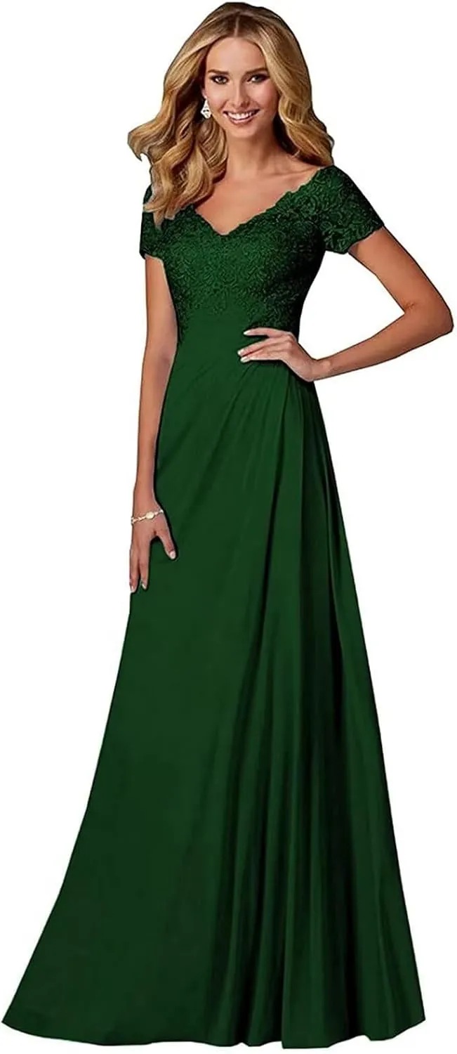 Lace Appliques Mother of Bride Dresses for Wedding A-Line Long Formal Evening Party Gowns for Women with Sleeves