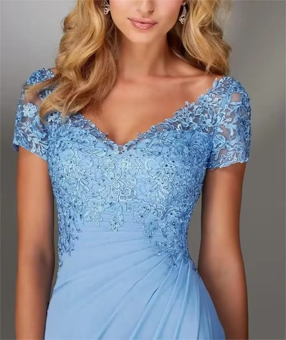 Lace Appliques Mother of Bride Dresses for Wedding A-Line Long Formal Evening Party Gowns for Women with Sleeves