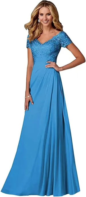 Lace Appliques Mother of Bride Dresses for Wedding A-Line Long Formal Evening Party Gowns for Women with Sleeves
